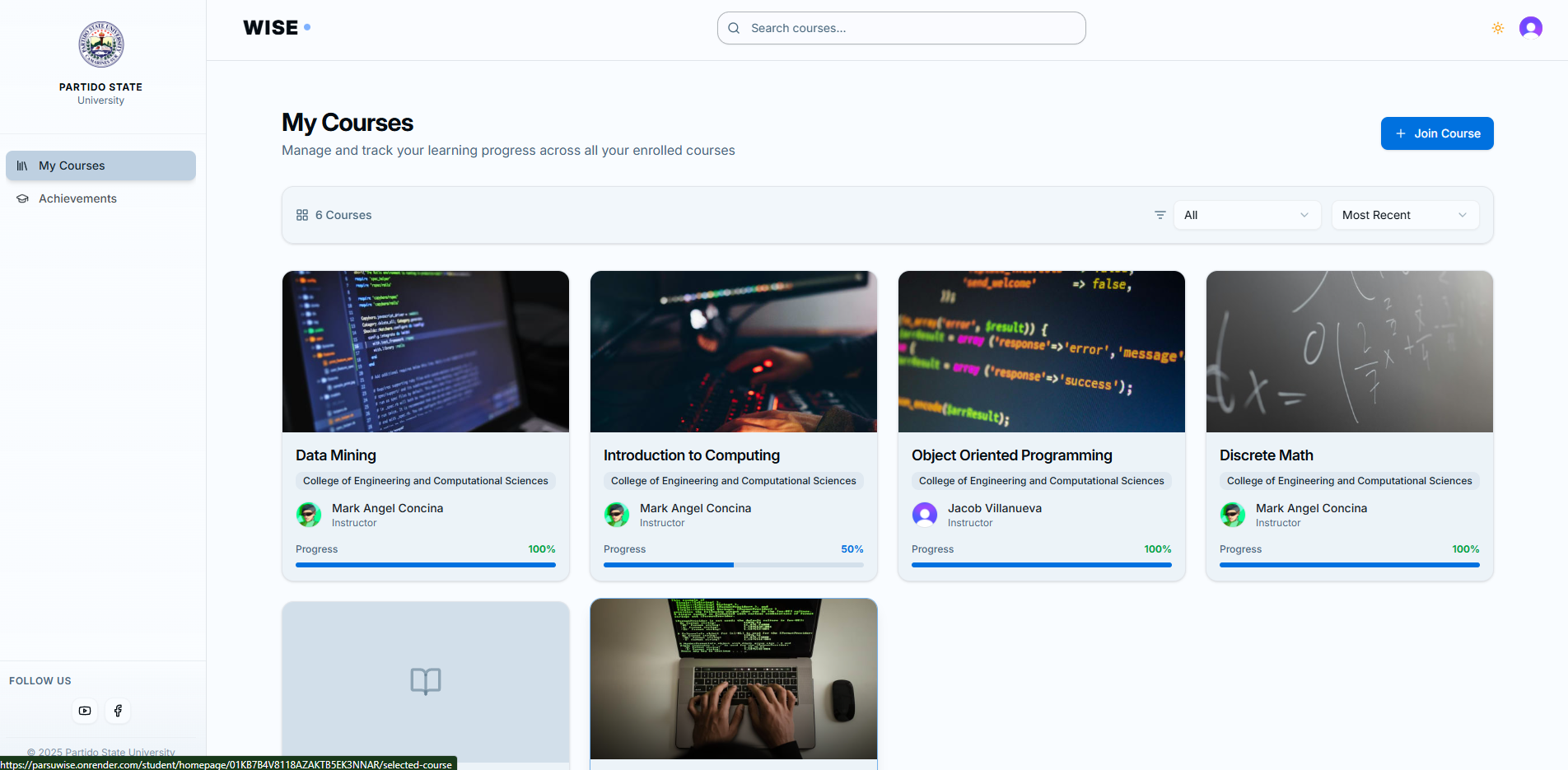 ParsuWISE student dashboard preview