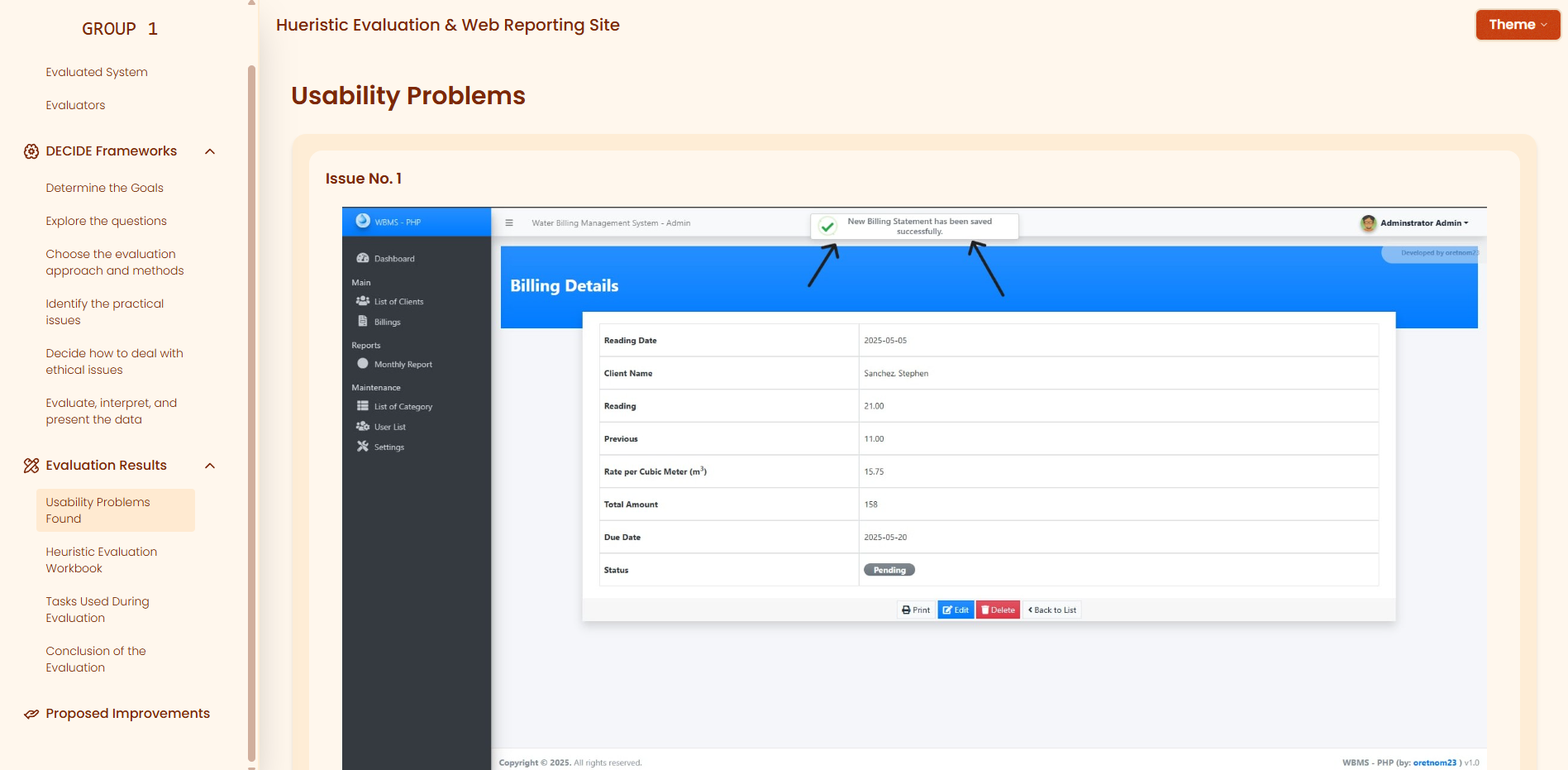 Heuristic Evaluation reporting site