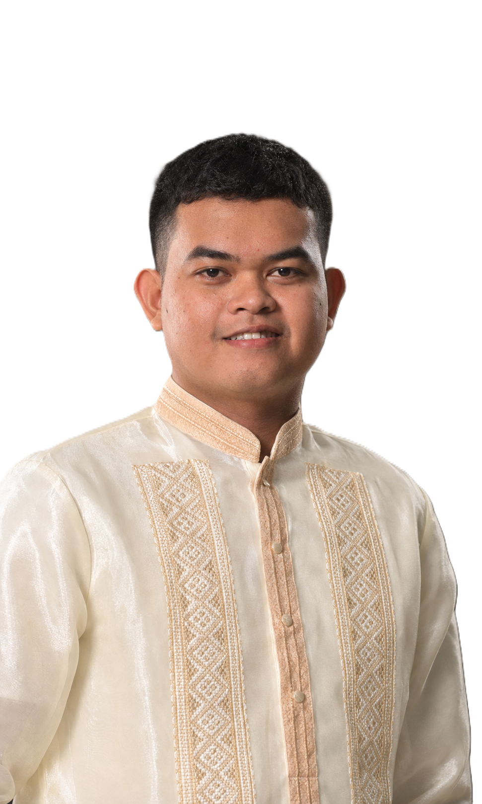 Mark Angel Concina wearing a cream Barong Tagalog