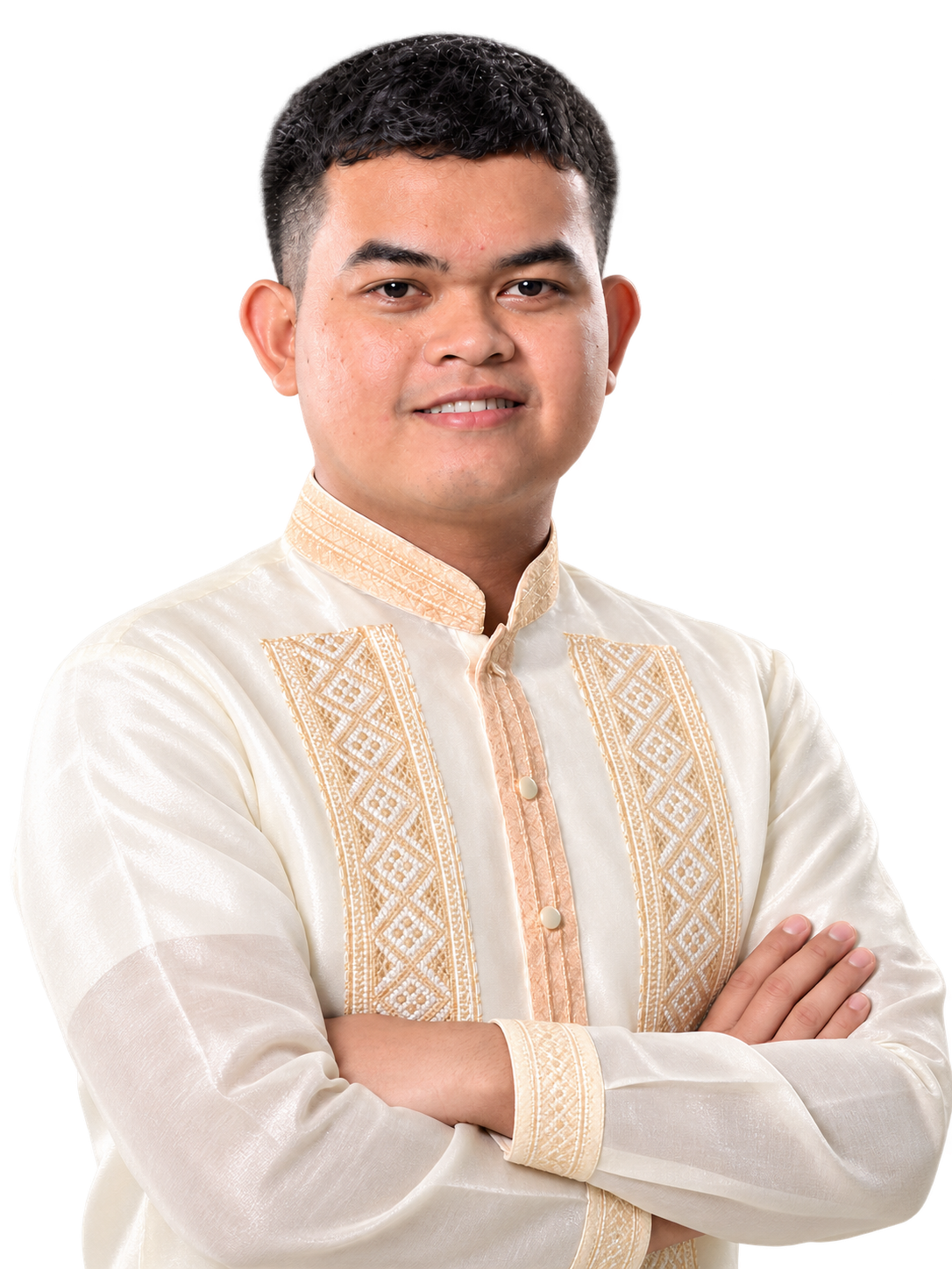 Mark Angel Concina in a cream Barong Tagalog